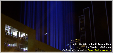 Twin Towers memorial light Manhattan